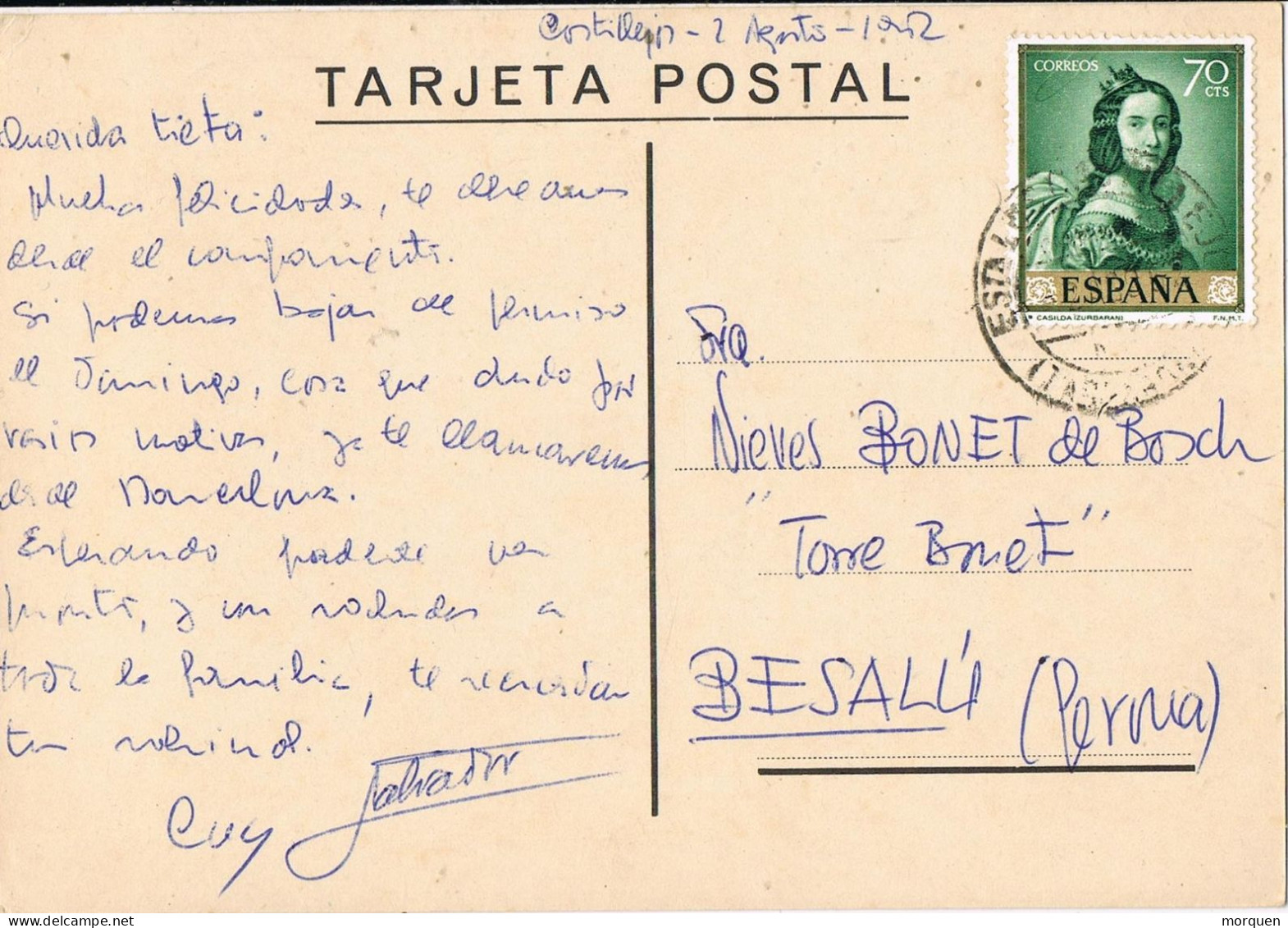 54487. Postal LOS CASTILLEJOS (Tarragona) 1952. Estafeta Campamemto Militar. Humoristica Campamento - Lettres & Documents