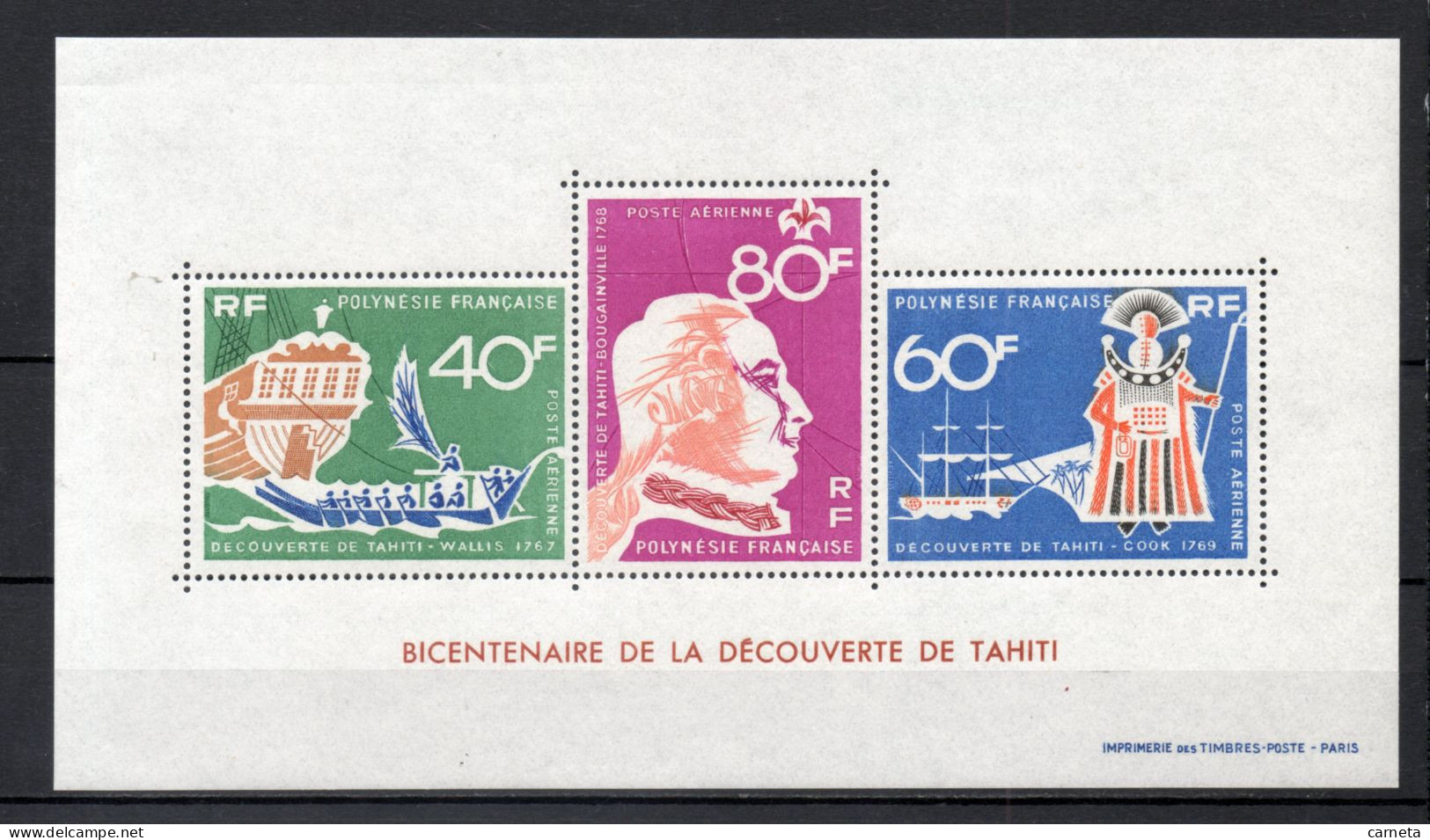 POLYNESIE  BLOC  N°  1   NEUF SANS CHARNIERE COTE  185.00€    DECOUVERTE DE TAHITI  VOIR DESCRIPTION - Blocks & Sheetlets