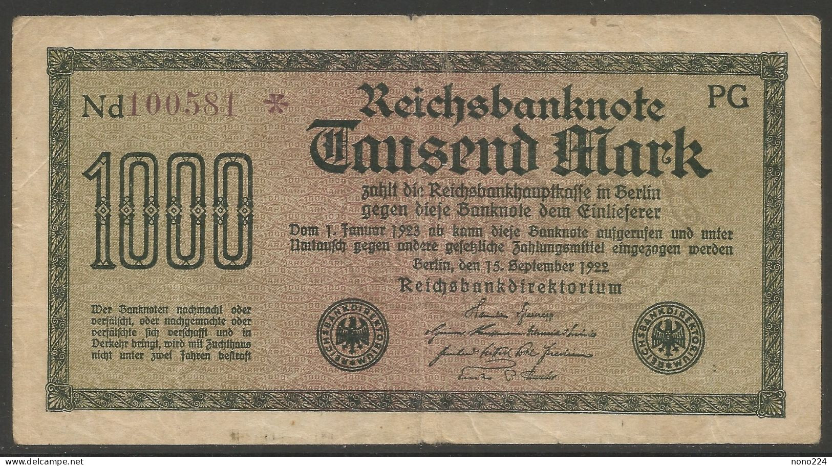 Billet 1000 Mark De 1922 ( Allemagne ) - 10.000 Mark