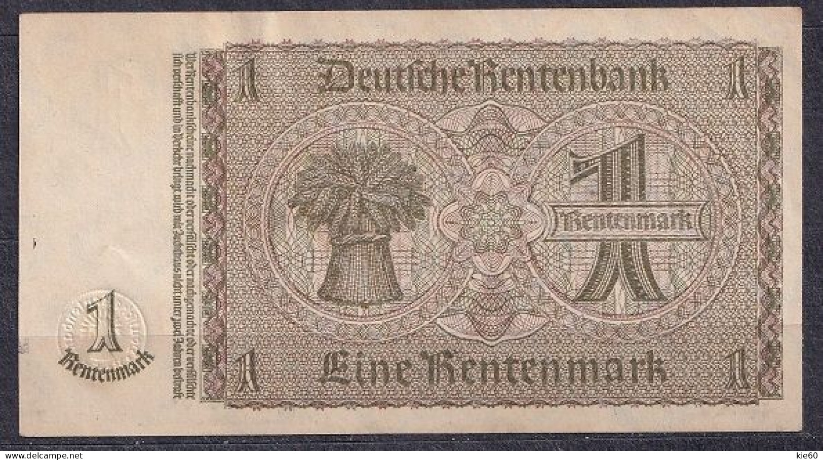 Germany - 1937  - 1 Rentenmark -  K ..P-173b1...AU - 1 Rentenmark