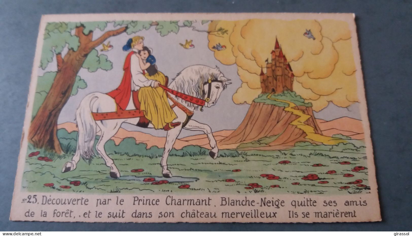 CPSM WALT DSINEY BLANCHE NEIGE N° 25 DECOUVERTE PAR LE PRINCE CHARMANT BLANCHE NEIGE QUITTE SES AIS DE LA FORET CHEVAL - Sonstige & Ohne Zuordnung