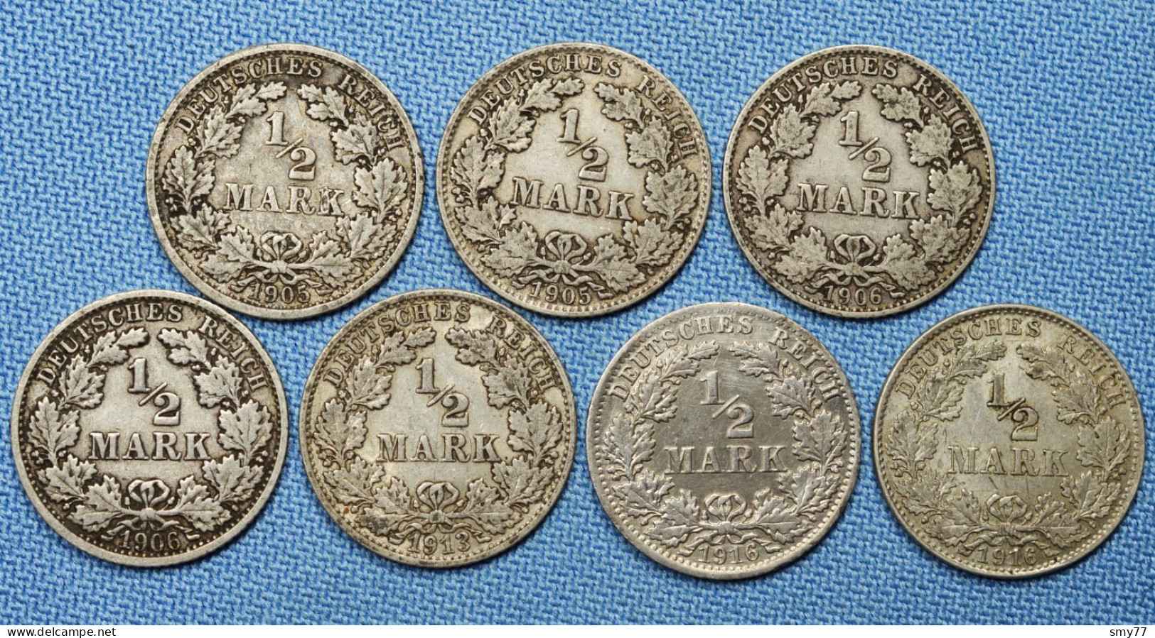 Deutschland / Germany • Lot  7x • 1/2 Mark •  1905 DF  -  1906 DF  -  1913 F  -  1916 AD  • [24-431] - 1/2 Mark