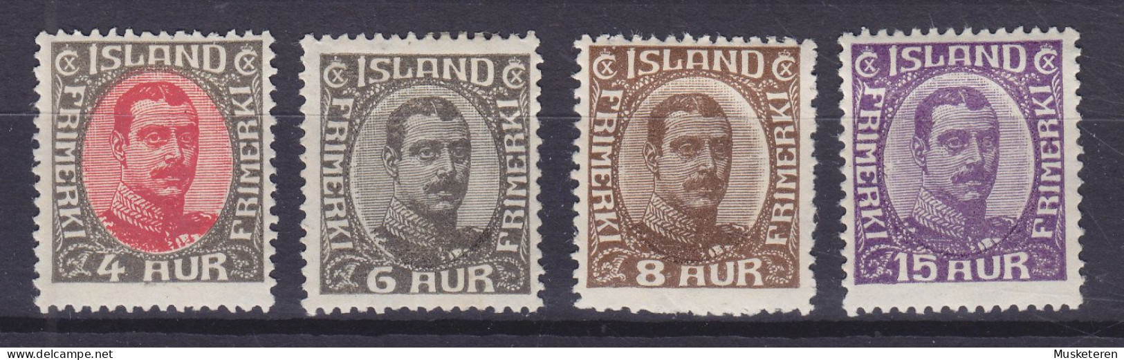 Iceland 1920 Mi. 85, 87-88, 90, 4 Aur, 6 Aur, 8 Aur, 15 Aur Christian X., MH* (2 Scans) - Unused Stamps