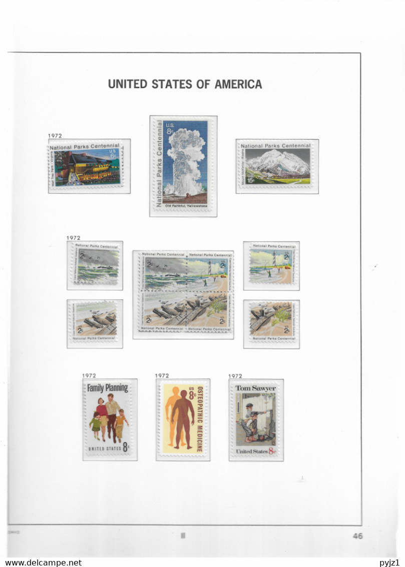 1972 MNH USA  Year Complete According To DAVO Album, Postfris** - Années Complètes