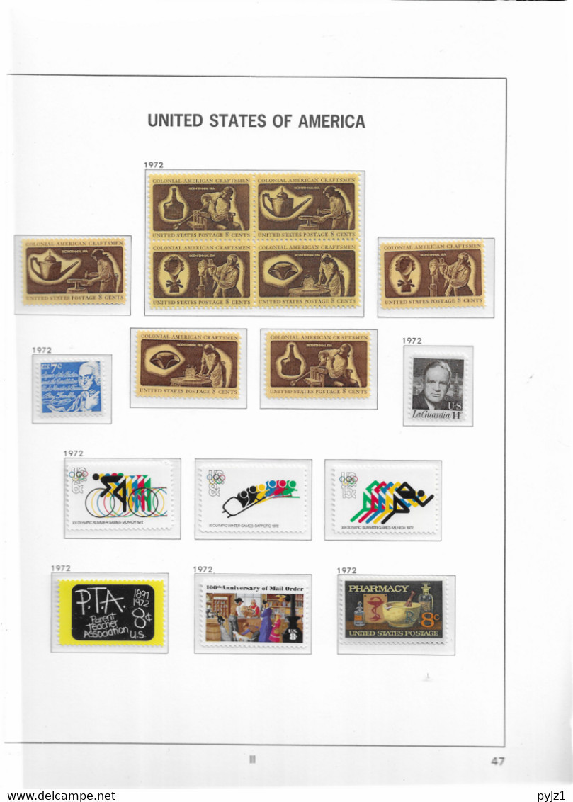 1972 MNH USA  Year Complete According To DAVO Album, Postfris** - Volledige Jaargang