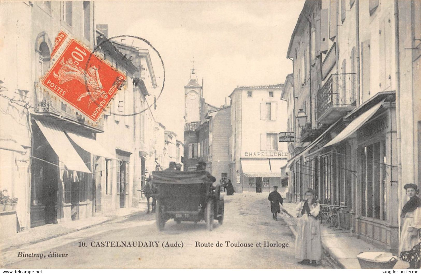 CPA 11 CASTELNAUDARY / ROUTE DE TOULOUSE ET HORLOGE / Cliché Rare - Castelnaudary