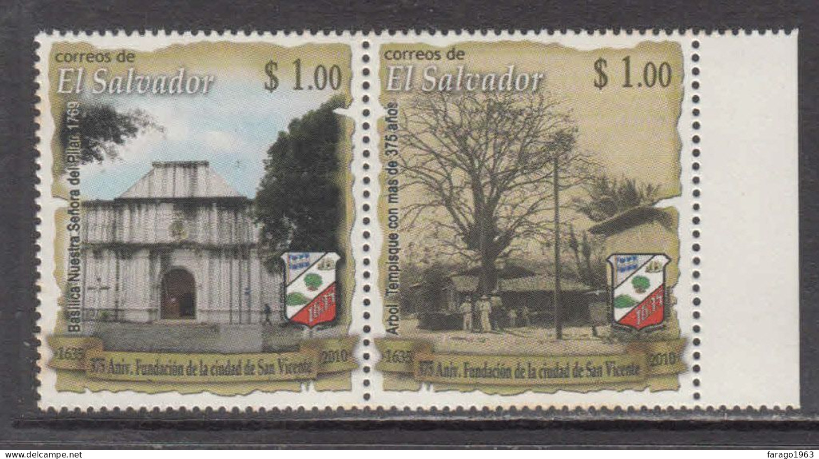 2010 El Salvador  City Of San Vincente Coat Of Arms Complete Pair MNH - Salvador
