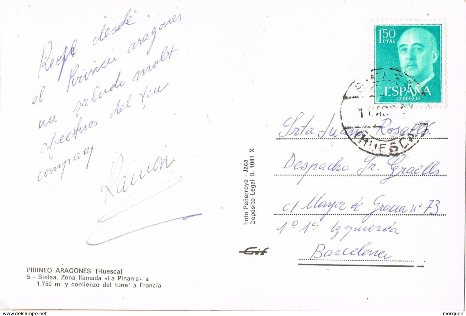 54494. Postal BIELSA (Huesca) 1967. Vista De Bielsa, La Pinarra, Pirineo Aragones - Cartas & Documentos