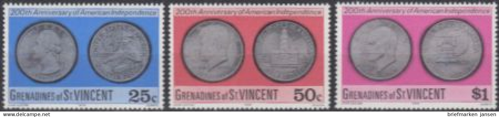 St.Vincent-Grenadinen Mi.Nr. 80-82 200J. USA-Unabhängigkeit, 25c-Münze (3 Werte) - St.Vincent (1979-...)