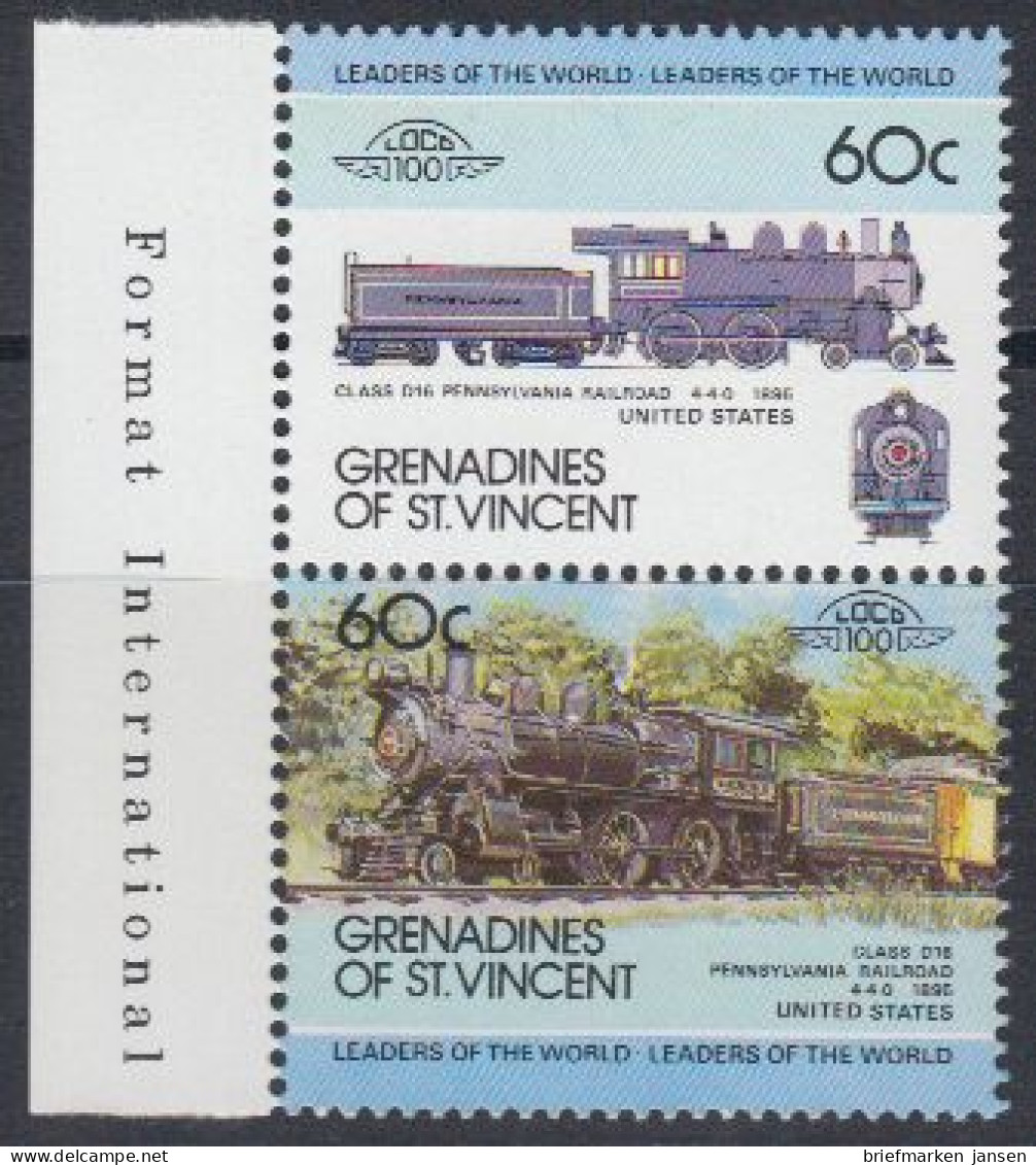 St.Vincent-Grenadinen Mi.Nr. Zdr.294-95 Lokomotiven, Class D 16 (2 Werte) - St.Vincent (1979-...)