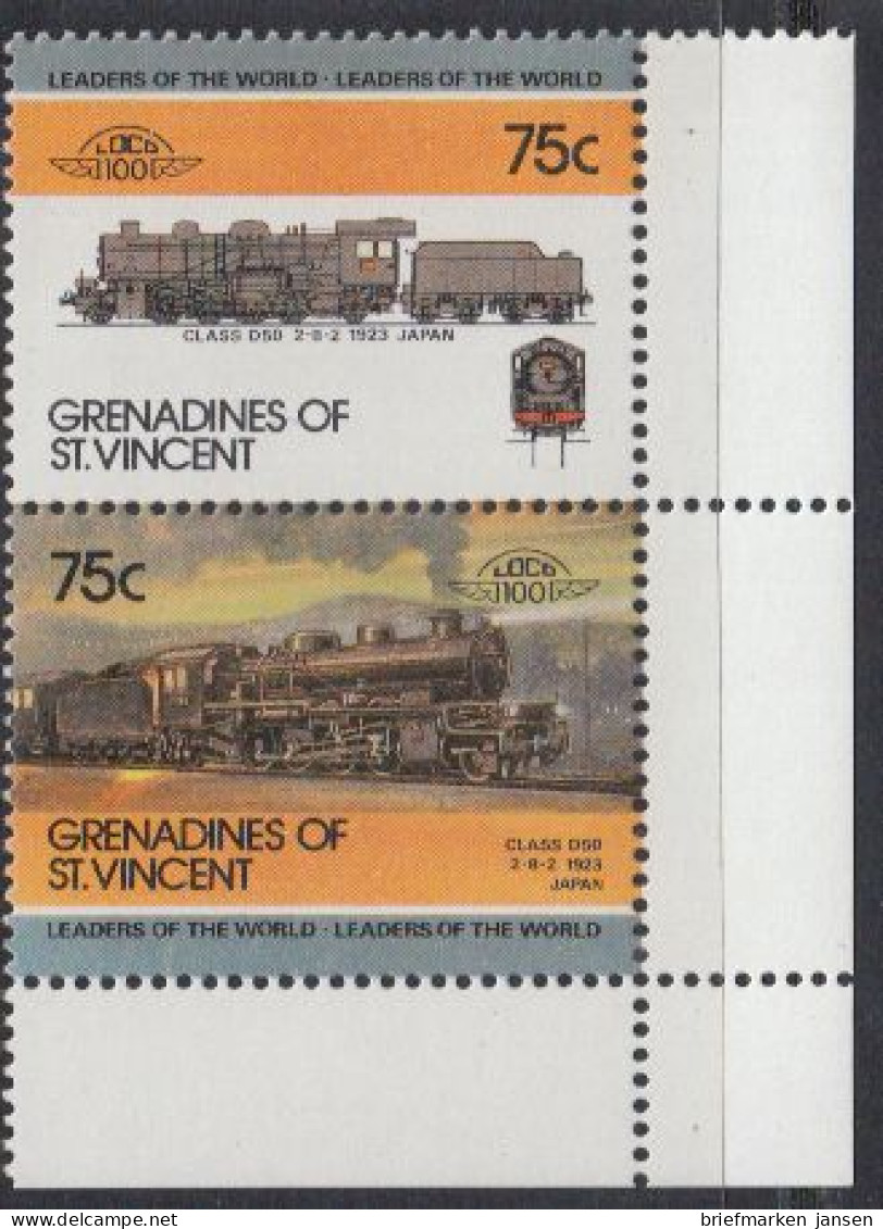 St.Vincent-Grenadinen Mi.Nr. Zdr.367-68 Lokomotiven, Class D 50 (2 Werte) - St.Vincent (1979-...)