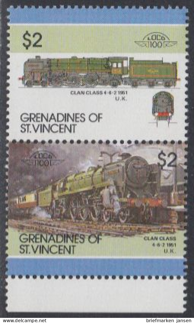 St.Vincent-Grenadinen Mi.Nr. Zdr.470-71 Lokomotiven, Clan Class (2 Werte) - St.Vincent (1979-...)