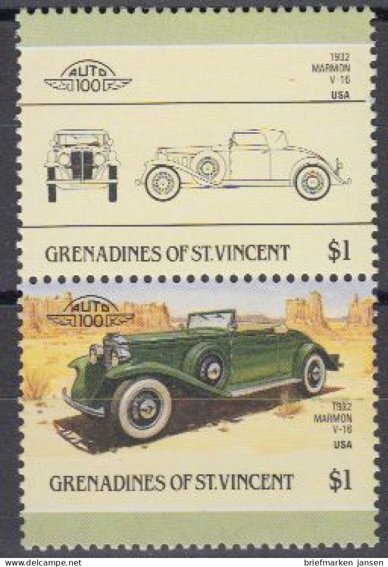 St.Vincent-Grenadinen Mi.Nr. Zdr.452-53 Autos, Marmon V 16, 1932 (2 Werte) - St.Vincent (1979-...)