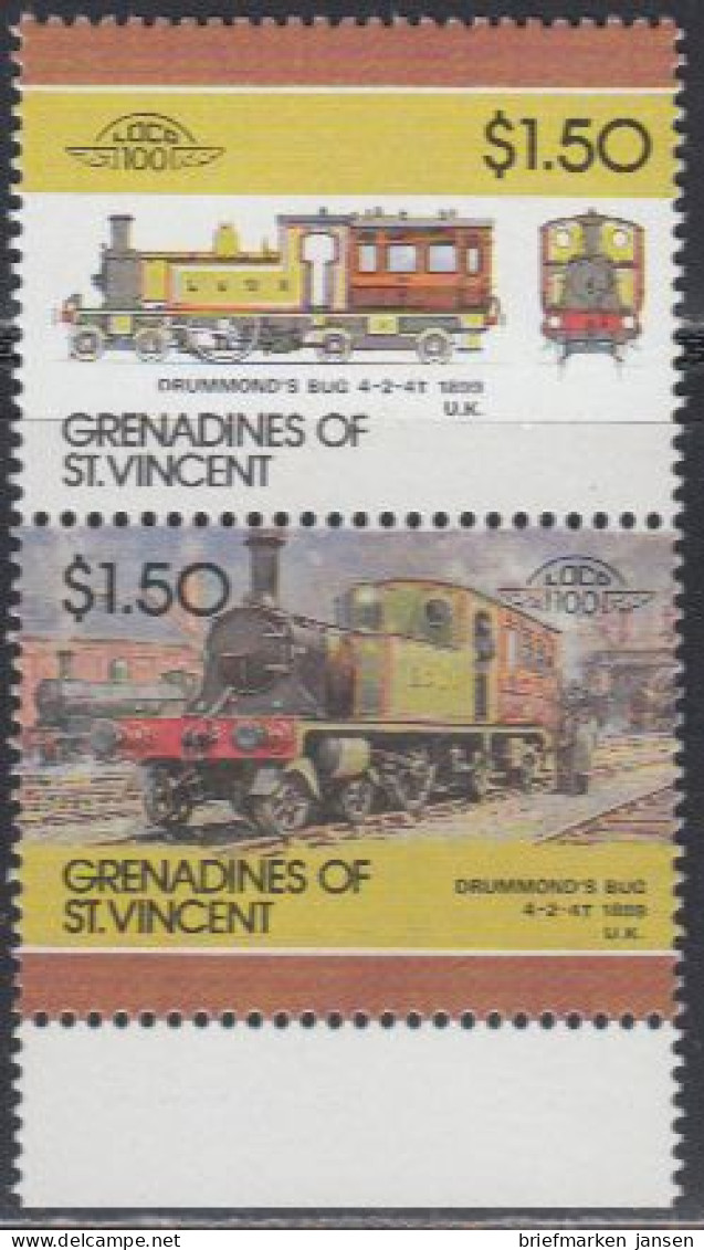 St.Vincent-Grenadinen Mi.Nr. Zdr.468-69 Lokomotiven, Drummond`s Bug (2 Werte) - St.Vincent (1979-...)