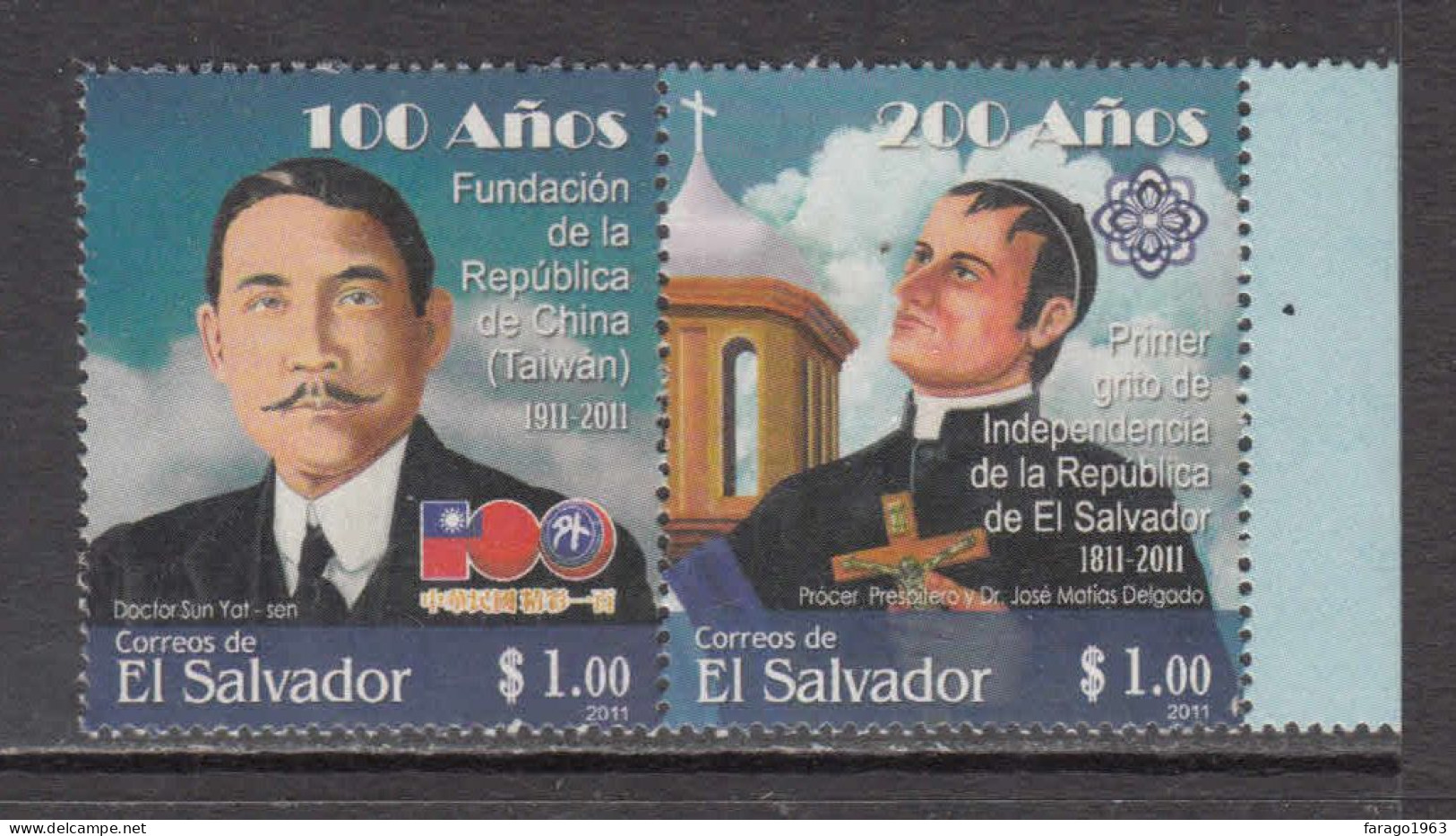 2011 El Salvador Anniversaries Relations With Taiwan Independence Complete Pair MNH - El Salvador