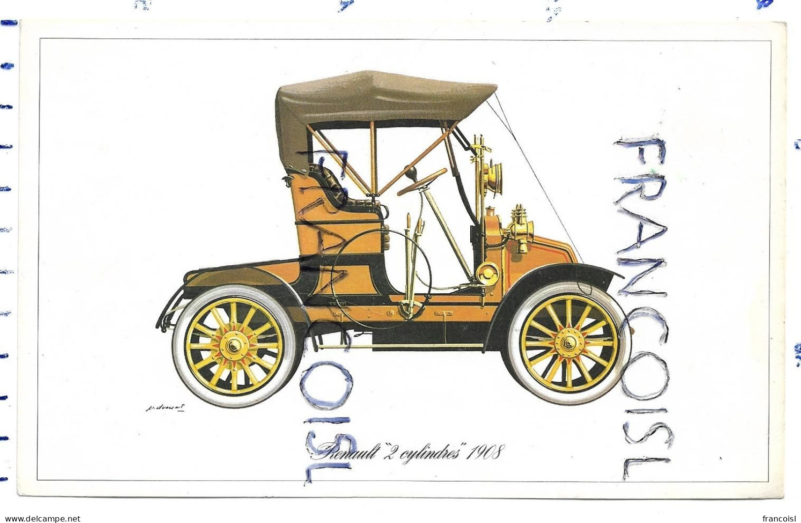 Renault " 2 Cylindres " 1908. Dessin De P. Dumont - Auto's