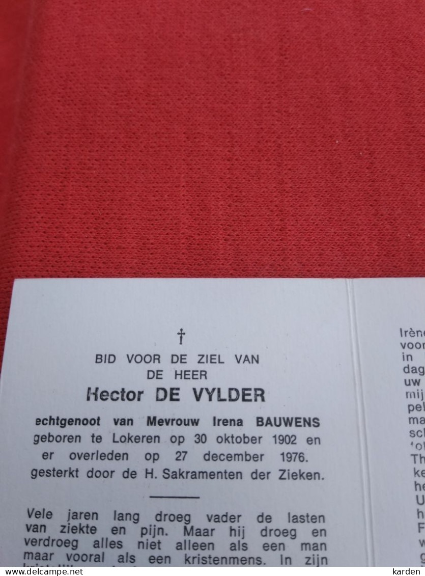 Doodsprentje Hector De Vylder / Lokeren 30/10/1902 - 27/12/1976 ( Irena Bauwens ) - Religion &  Esoterik