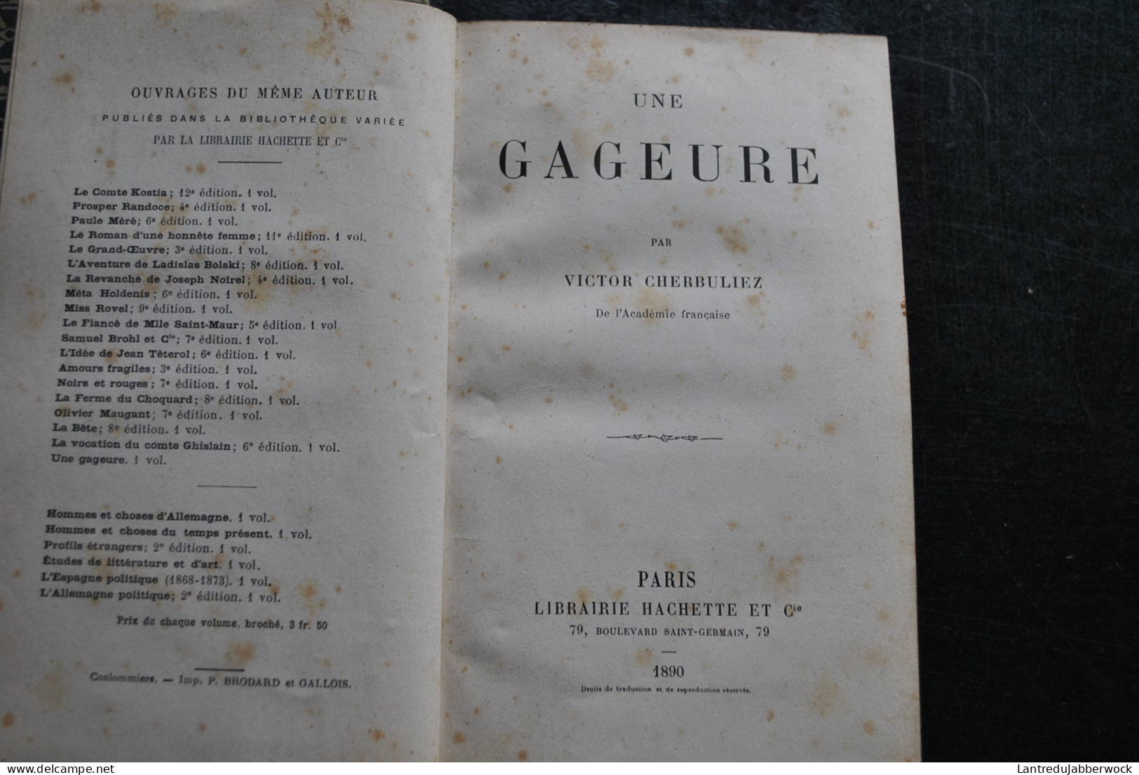 Victor CHERBULIEZ Une Gageure Hachette 1890 Edition Originale - De L'Académie Française Reliure Tissu RARE - Altri Classici