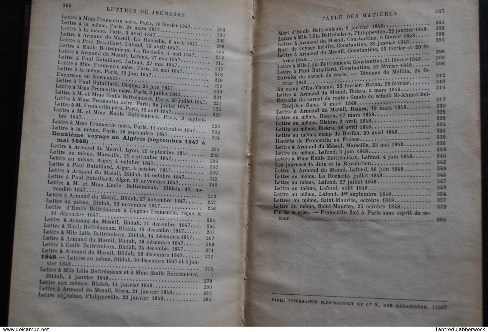 Eugène FROMENTIN Lettres de jeunesse Biographie et notes par Pierre Blanchon Plon-Nourrit 1909 Reliure tissu RARE