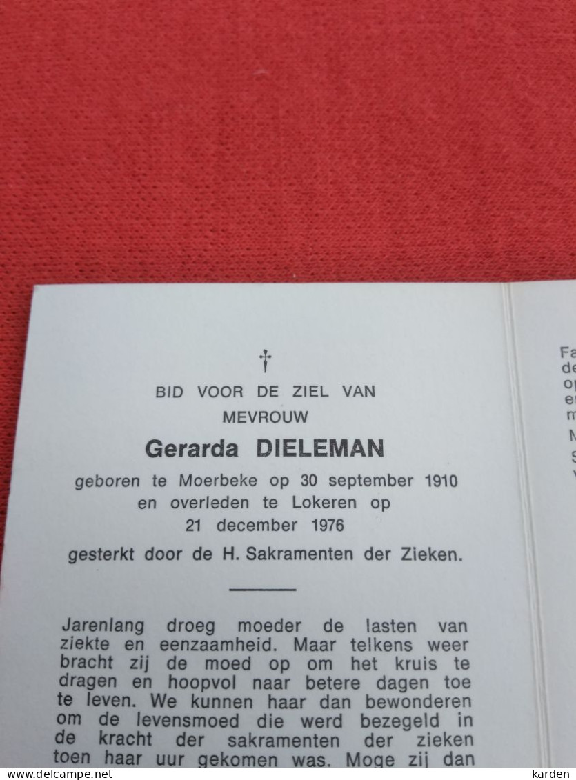 Doodsprentje Gerarda Dieleman / Moerbeke 30/9/1910 Lokeren 21/12/1976 - Religion &  Esoterik