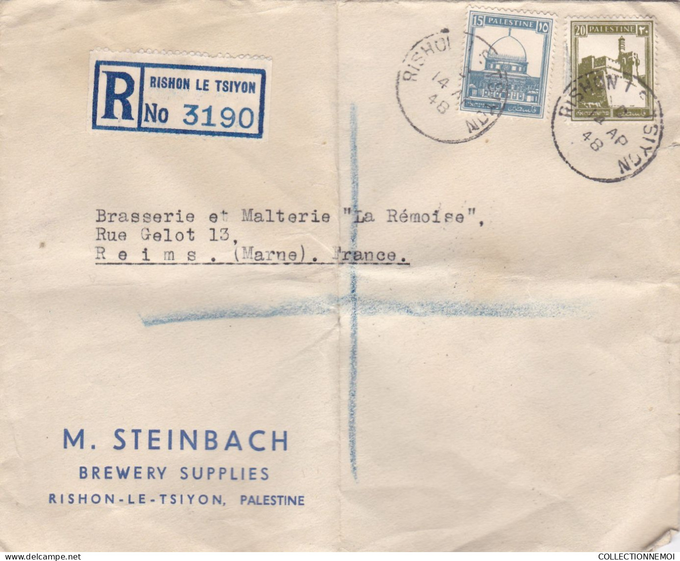 14 AVRIL 1948 ,,un Mois Pile Avant Independance Pour 1 Lettre ,,les 2 De  RISHON  LE TSIYON En Recommandée - Lettres & Documents