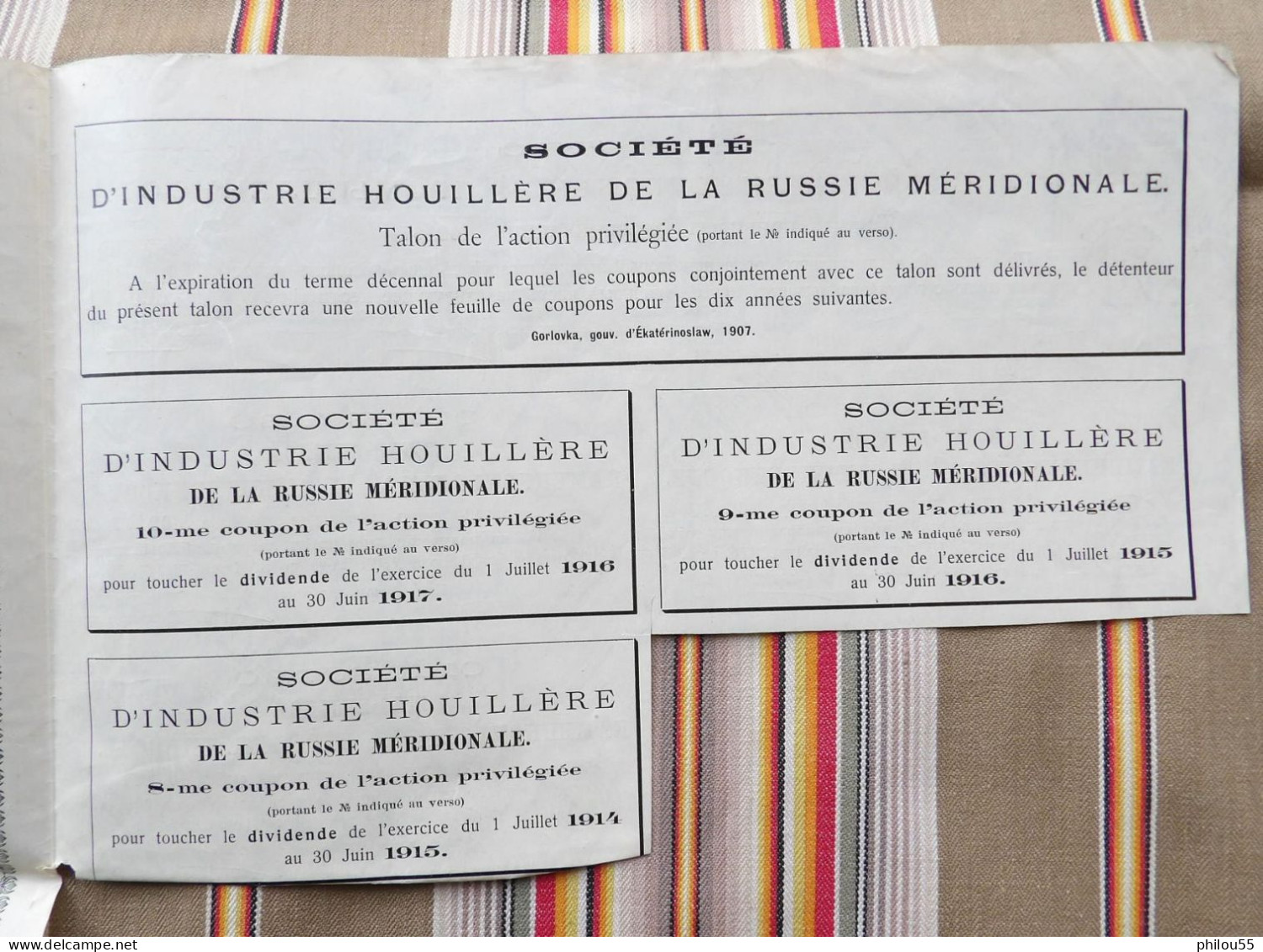 SOCIETE D'INDUSTRIE HOUILLERE DE LA RUSSIE MERIDIONAL 1907  100 Roubles   Coupons - Rusland