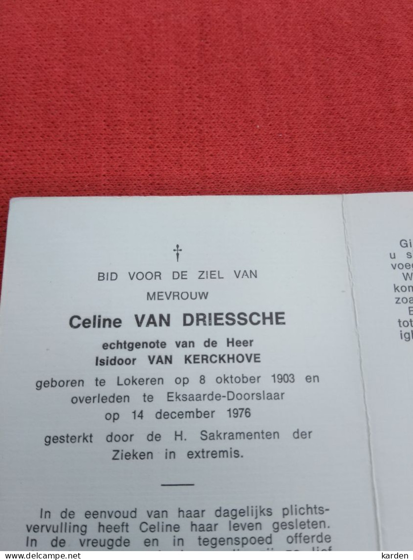 Doodsprentje Celine Van Driessche / Lokeren 8/10/1903 Eksaarde Doorlaar 14/12/1976 ( Isidoor Van Kerckhove ) - Religion &  Esoterik