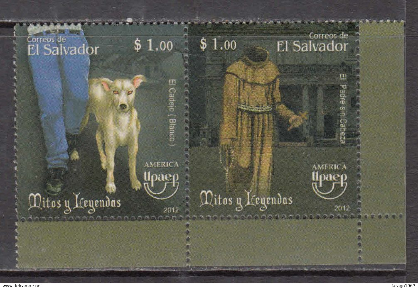 2012 El Salvador Upaep Myths & Legends Dogs Ghosts Complete Pair MNH - El Salvador
