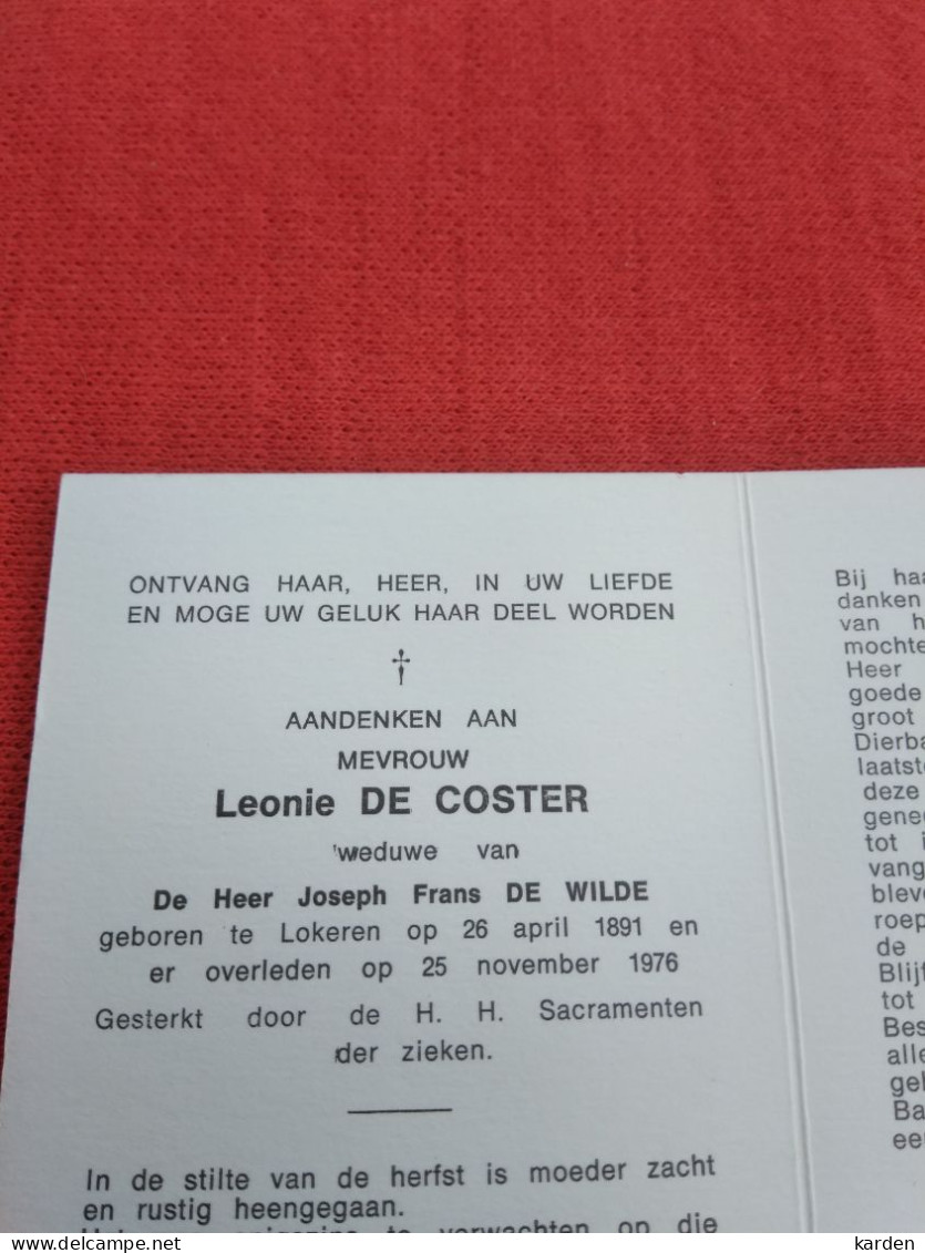 Doodsprentje Leonie De Coster / Lokeren 26/4/1891 - 25/11/1976 ( Joseph Frans De Wilde ) - Religion &  Esoterik