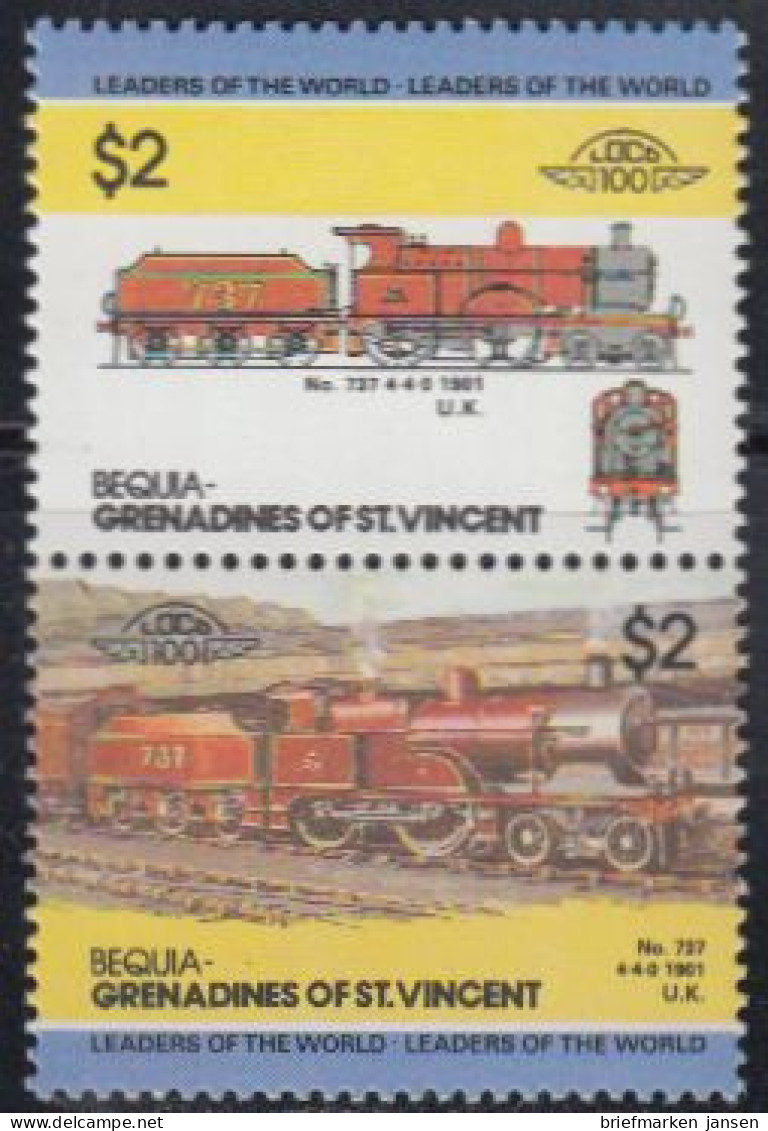St.Vincent-Grenadinen-Bequia Mi.Nr. Zdr.88-89 Lokomotiven, No.737 (2 Werte) - St.Vincent (1979-...)