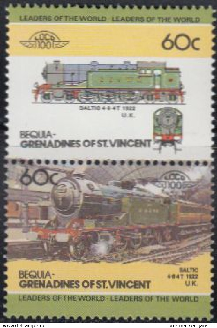St.Vincent-Grenadinen-Bequia Mi.Nr. Zdr.86-87 Lokomotiven, Baltic (2 Werte) - St.Vincent (1979-...)