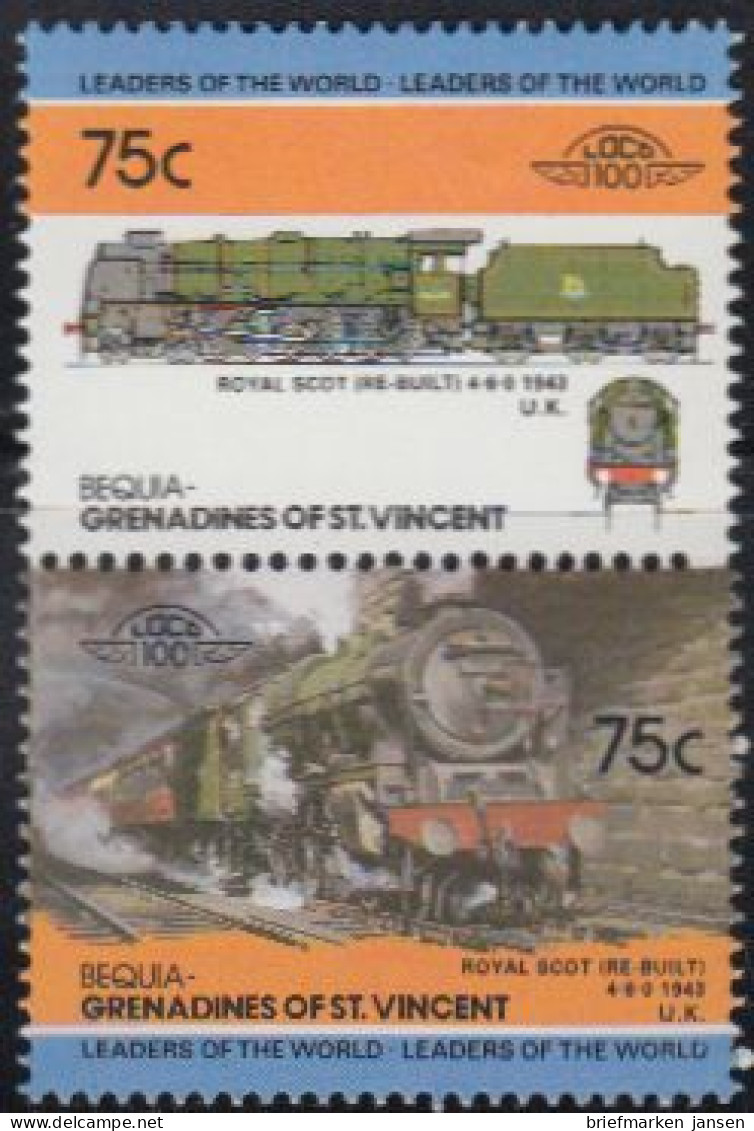 St.Vincent-Grenadinen-Bequia Mi.Nr. Zdr.132-33 Lokomotiven, Royal Scot (2 Werte) - St.Vincent (1979-...)