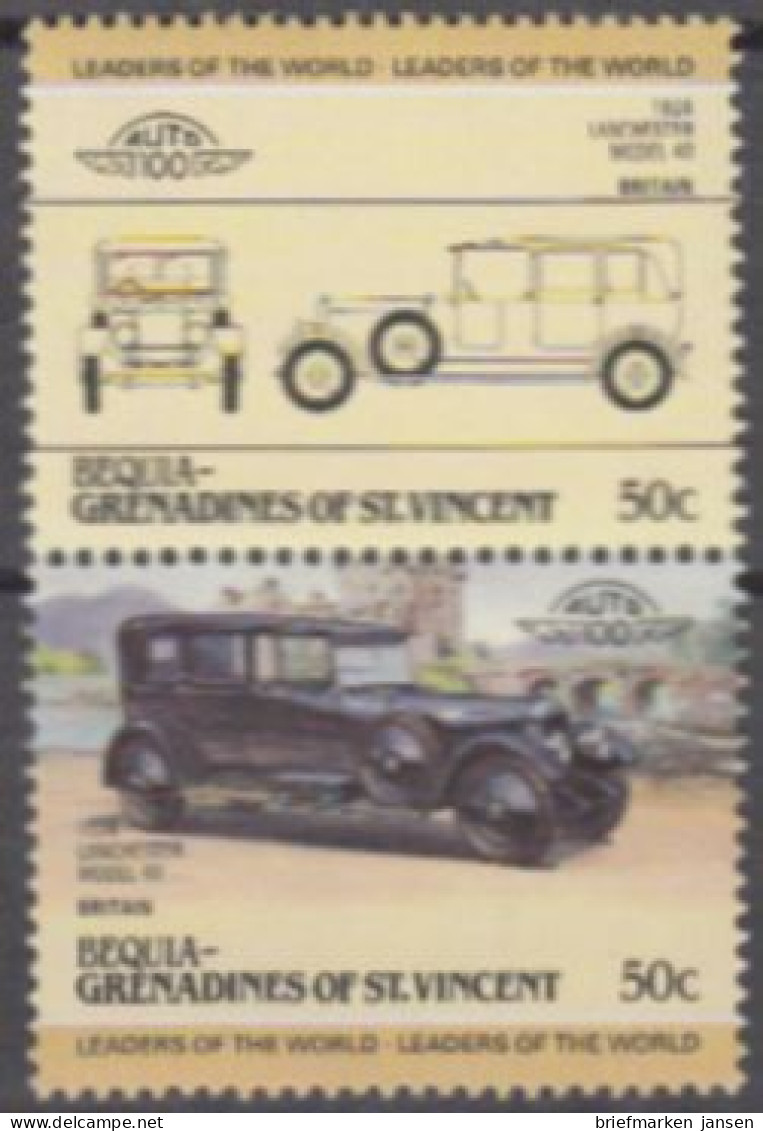 St.Vincent-Grenadinen-Bequia Mi.Nr. Zdr.118-19 Autos, Lanchester Mod40 (2 Werte) - St.Vincent (1979-...)