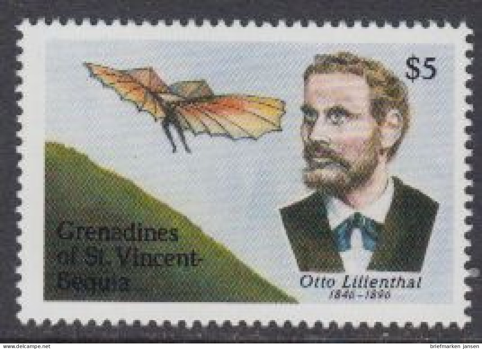 St.Vincent-Grenadinen-Bequia Mi.Nr. 282 Otto Lilienthal, Lilienthal-Gleiter (5) - St.Vincent (1979-...)