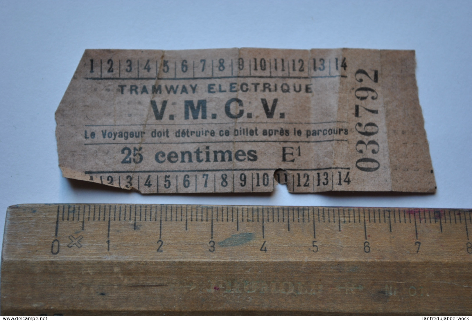 Ancien Ticket Tramway Electrique V.M.C.V 25 Centimes E1 VMCV RARE - Europe