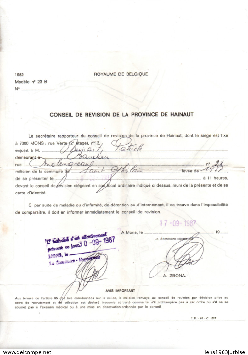 Armée Belge , ABL , 6 Documents , Mons - French