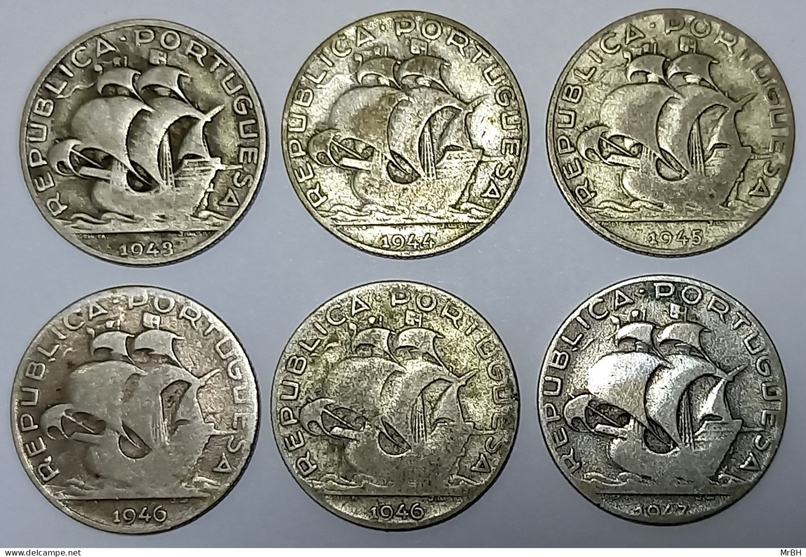 Portugal, 2,5 Escudos, 1943-1947, Argent (6 Monnaies) - Portugal