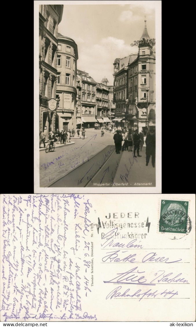 Ansichtskarte Elberfeld-Wuppertal Altenmarkt, Belebt Geschäfte 1934 - Wuppertal