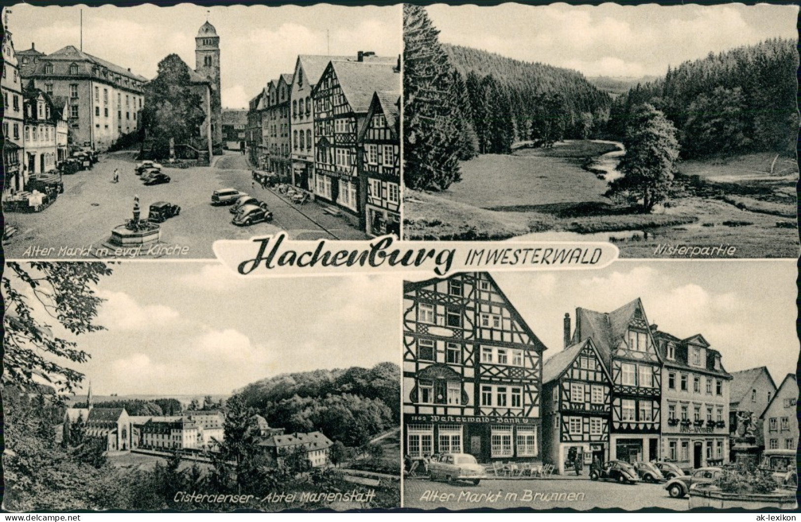 Hachenburg 4 Fotos Ua. Abtei Marienstatt, Markt, Kirche, Nister-Partie 1962 - Hachenburg