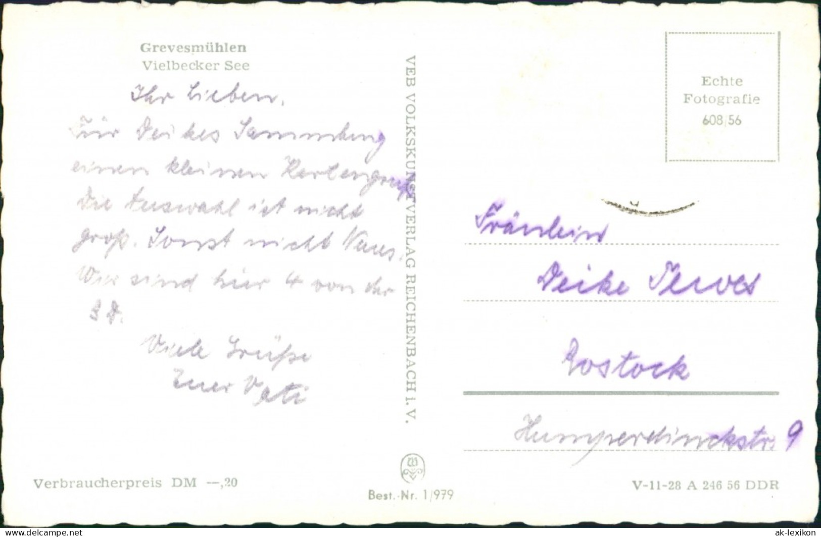 Grevesmühlen Häuser Partie Am Vielbeckersee DDR Postkarte 1956 - Grevesmuehlen