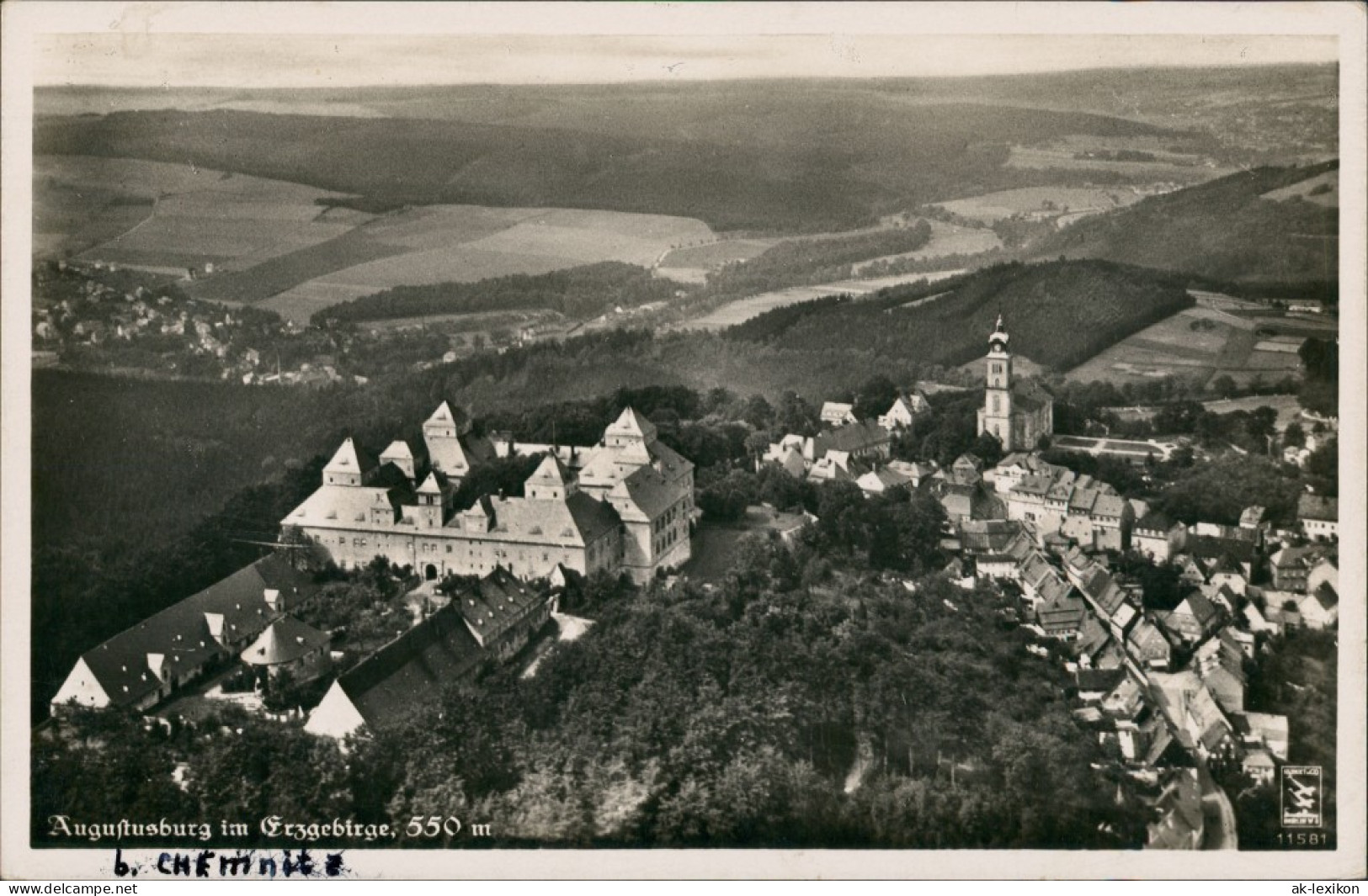 Augustusburg Erzgebirge Luftaufnahme Panorama Schloss Kirche 1937 - Augustusburg