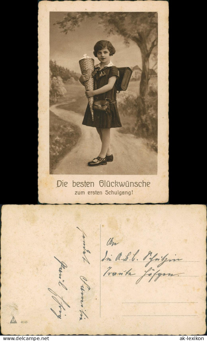 Glückwunsch - Schulanfang/Einschulung Mädchen Zuckertüte 1932 - Children's School Start