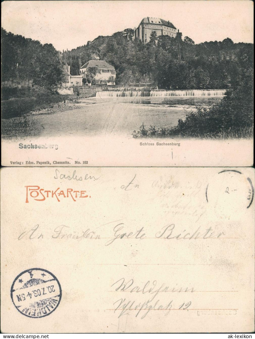 Frankenberg (Sachsen) Wasserfall Am Fuße Von Schloß Sachsenburg Mulde 1903 - Frankenberg