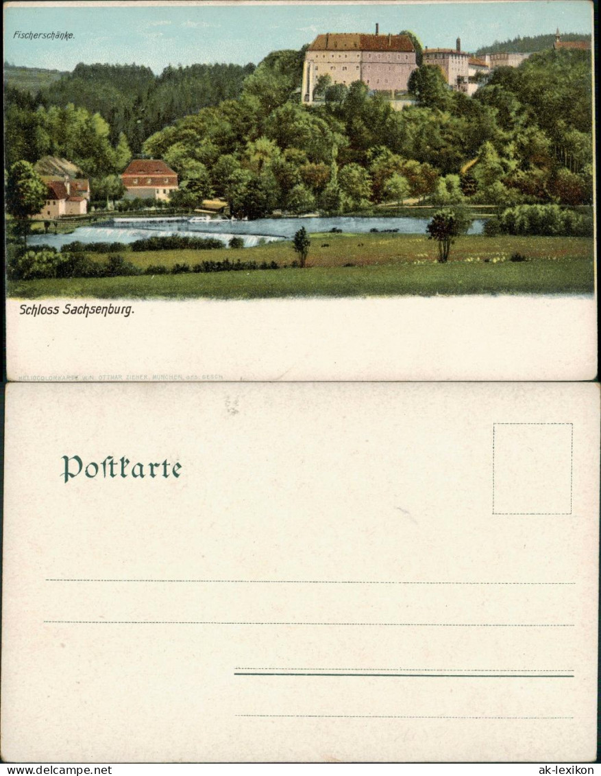 Frankenberg (Sachsen Schloß Sachsenburg & Fischerschänke (Heliocolorkarte) 1900 - Frankenberg