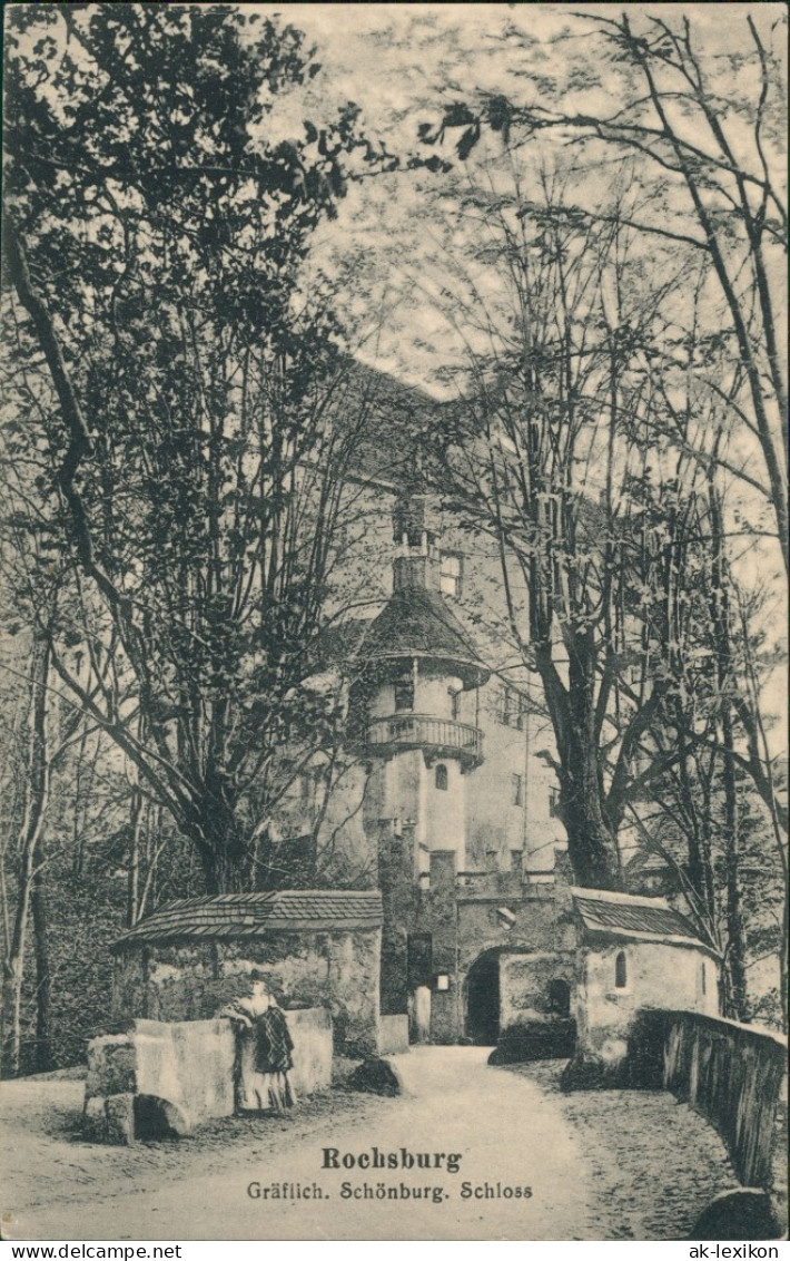Ansichtskarte Rochsburg-Lunzenau Schloss Frau An Mauer Gelehnt 1923 - Lunzenau