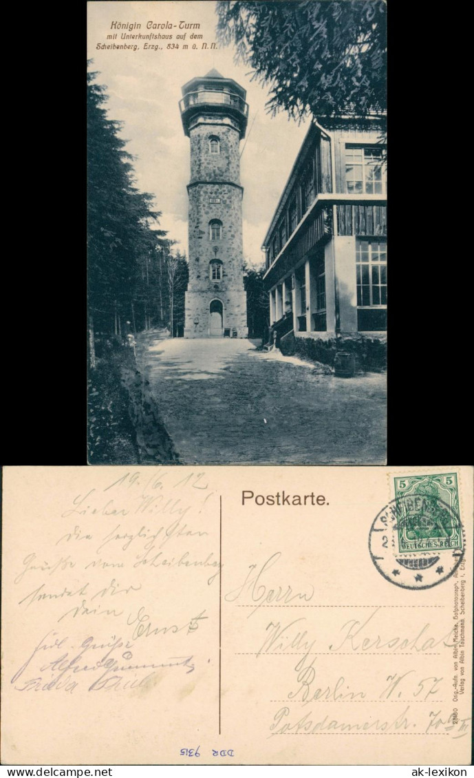 Scheibenberg (Erzgebirge) Königin Carola Turm Mit Unterkunftshaus 1912 - Scheibenberg