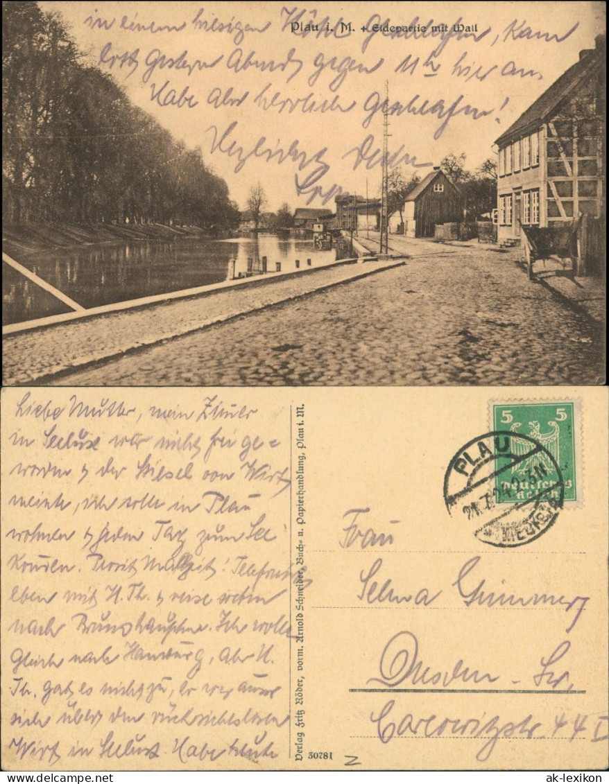 Ansichtskarte Plau (am See) Straße, Eldepartie Und Wall 1924 - Plau