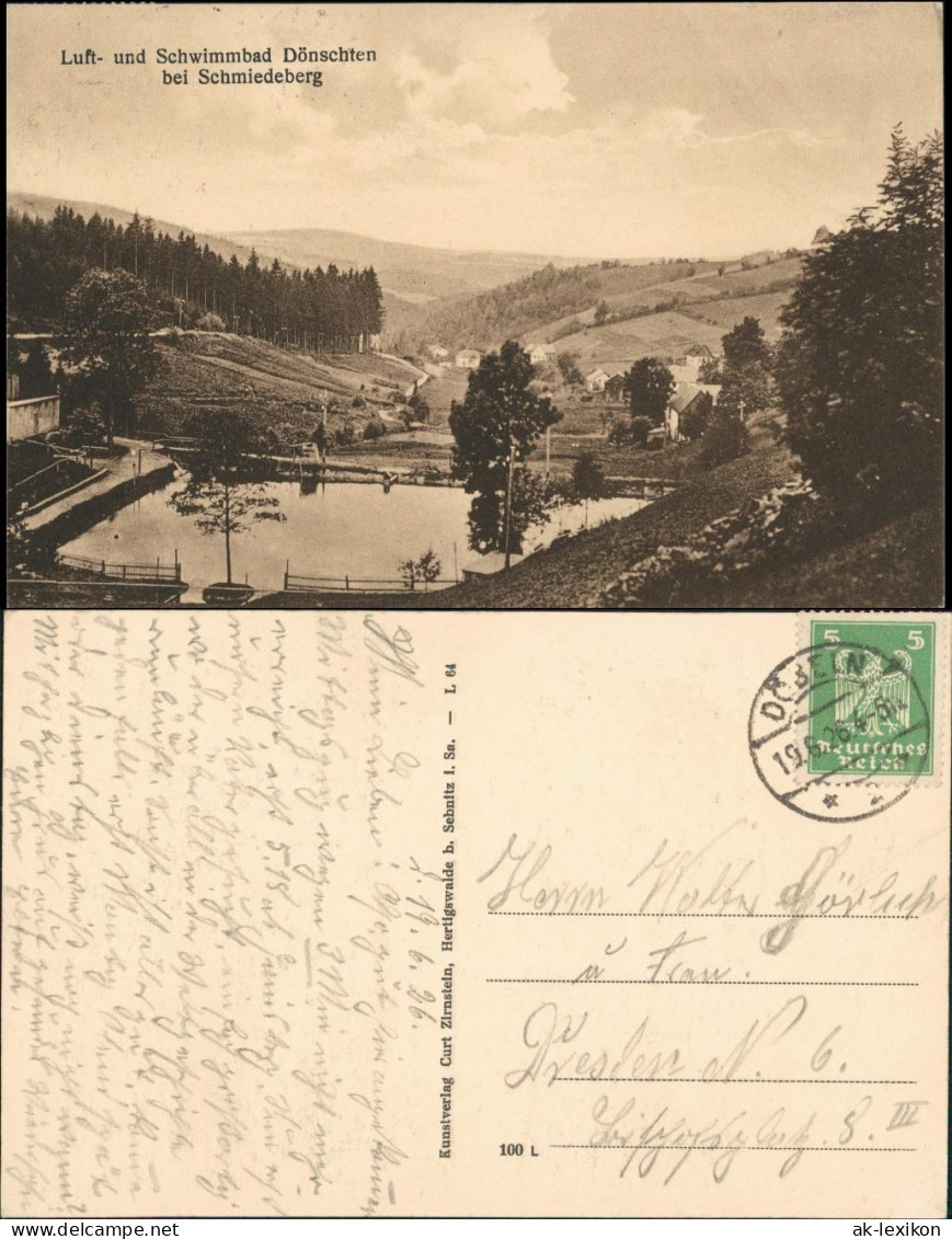 Ansichtskarte Dönschten-Dippoldiswalde Schwimmbad 1926 - Schmiedeberg (Erzgeb.)
