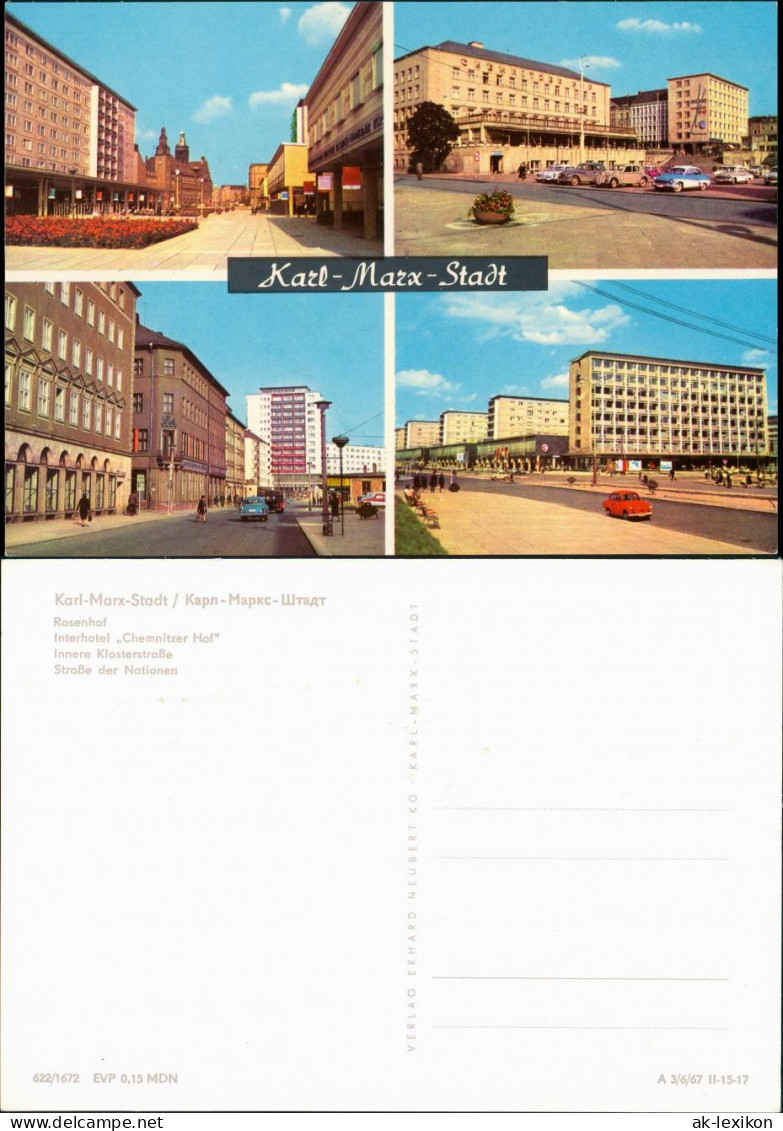Ansichtskarte Chemnitz Interhotel, Klosterstraße, Straße Der Nationen 1967 - Chemnitz