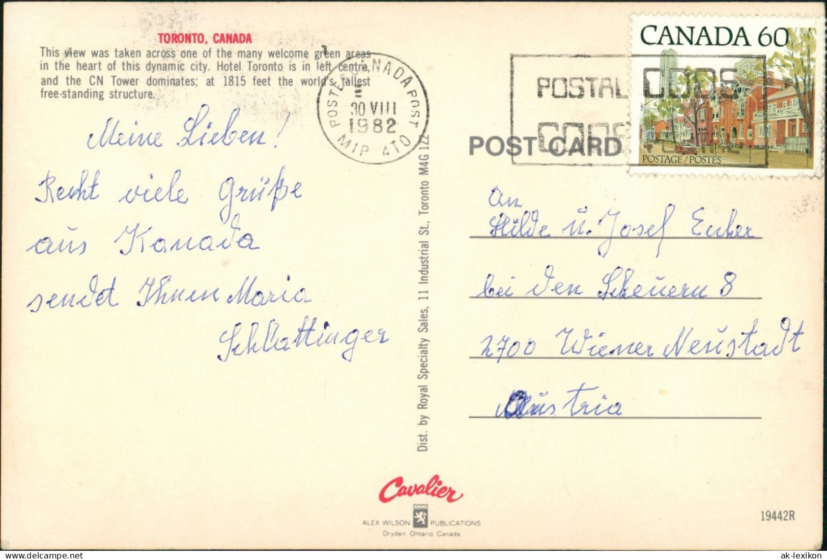 Postcard Toronto Straße CN Tower 1982 - Autres & Non Classés